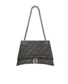 Balenciaga Medium Crush Denim Shoulder Bag In Black