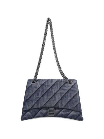 Pre-owned Balenciaga Medium Crush Quilted Denim Shoulder Bag In Blue
