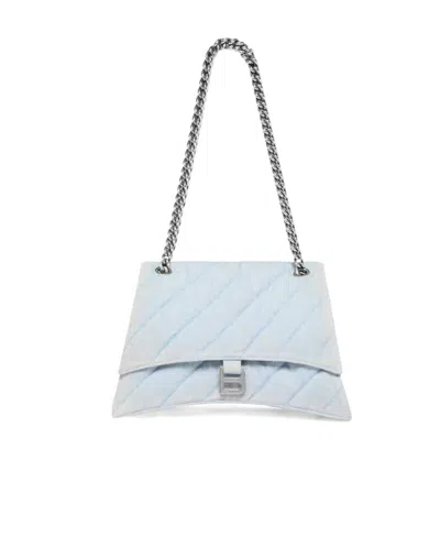 Balenciaga Medium Crush Quilted Denim Shoulder Bag In Blue