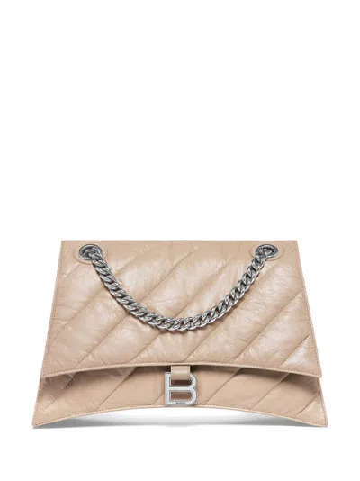 Balenciaga Crush Medium Quilted Leather Wallet On Chain In Neutral