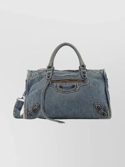 BALENCIAGA MEDIUM DENIM SHOULDER BAG FEATURING STUDS