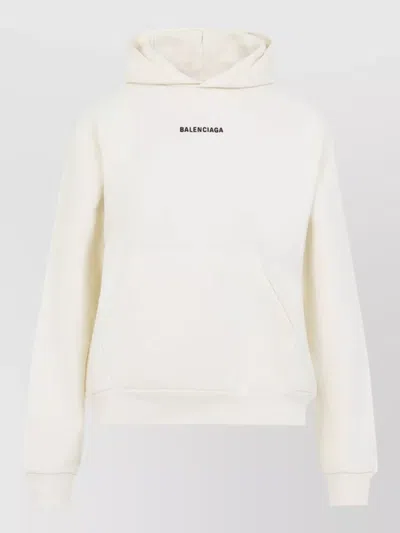 Balenciaga Medium Fit Cotton Fleece Hooded Sweatshirt In White