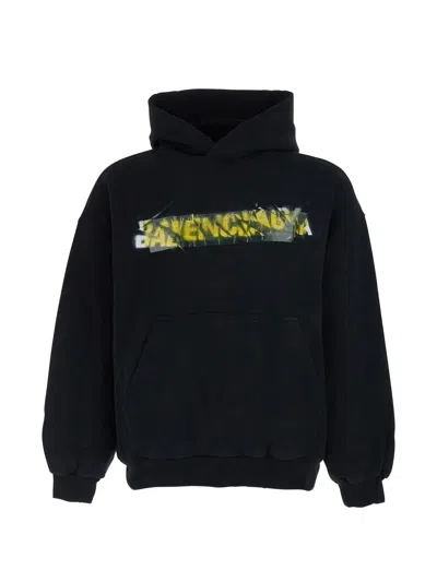 Balenciaga Messy Spray Medium Fit Hoodie In Black