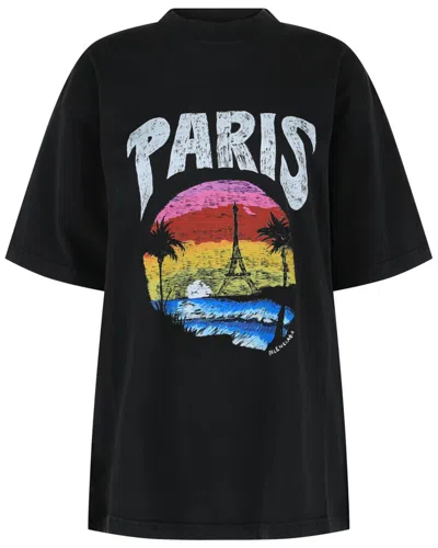 Balenciaga Medium Fit Paris Tropical T-shirt In Black