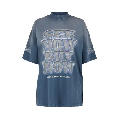 Pre-owned Balenciaga Medium Fit See Now Buy Now Graphic T-shirt 'washed Blue' | Women's Size Xs