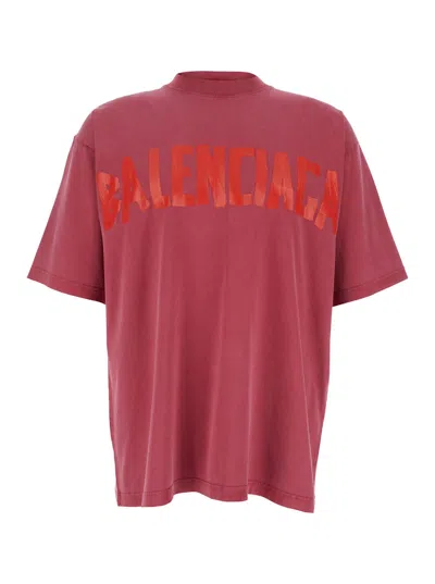 Balenciaga Red T-shirt With Lettering Logo Printed On The Front And Back In Cotton Man