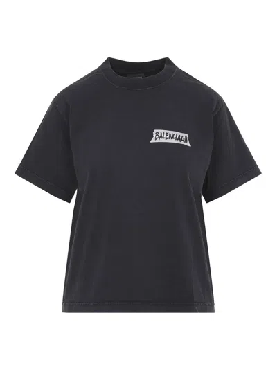 Balenciaga Medium Fit Masking Tape Logo Dry Jersey T-shirt In Black