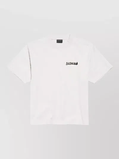 Balenciaga Kids' Medium Fit T Shirt Crew Neck In White