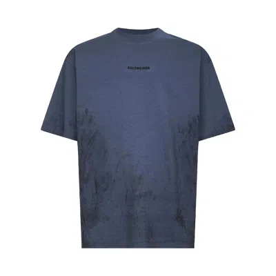 Pre-owned Balenciaga Medium Fit T-shirt 'faded Dark Blue/black' | Men's Size M