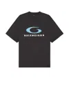 Balenciaga Icon Print Cotton T-shirt In Washed Black & Blue