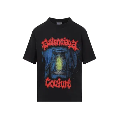 Balenciaga Medium Fit Graphic Crew Neck T Shirt In Blue