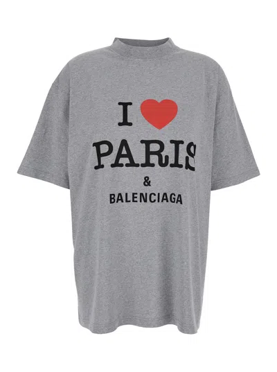Balenciaga Grey Crewneck T-shirt With Maxi Logo Print On The Front In Cotton Woman In Multicolor