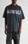 Balenciaga Black T-shirt With Lettering Logo Printed On The Front And Back In Cotton Man In 1041 Faded Washed Black