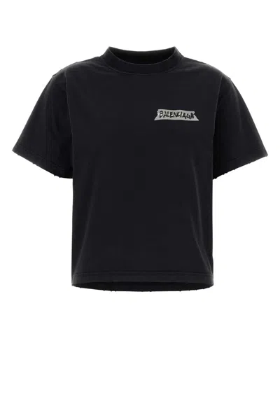 Balenciaga Black Washed Masking Tape T-shirt With Medium Fit
