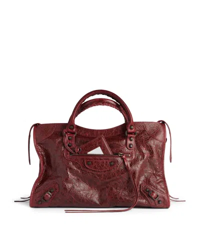 Balenciaga Medium Lambskin Le City Top-handle Bag In Burgundy