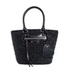 Balenciaga Le Cagole Medium Raffia Shoulder Bag In Black