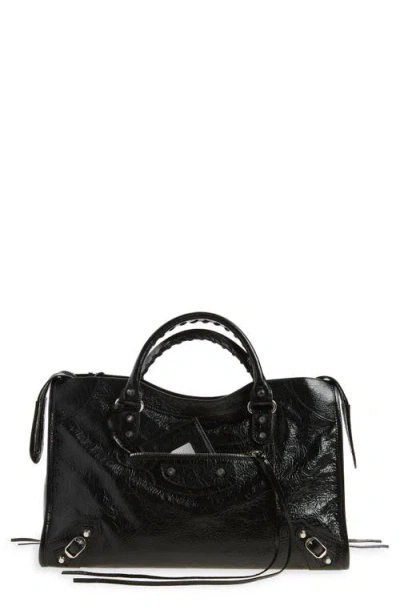 Balenciaga Medium Le City Arena Leather Satchel In 1000 Black