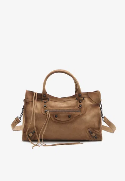Balenciaga Medium Le City Calf Leather Top Handle Bag In Gold