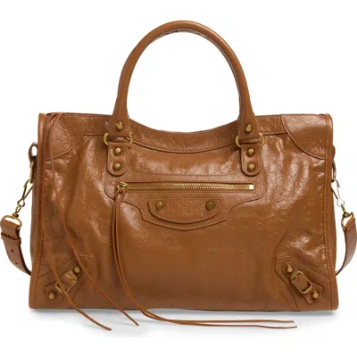 Balenciaga Medium Le City Crinkled Leather Tote In Brown