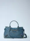 Balenciaga Medium Le City Denim Handbag In Blue
