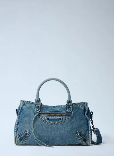 Balenciaga Medium Le City Denim Handbag In Blue