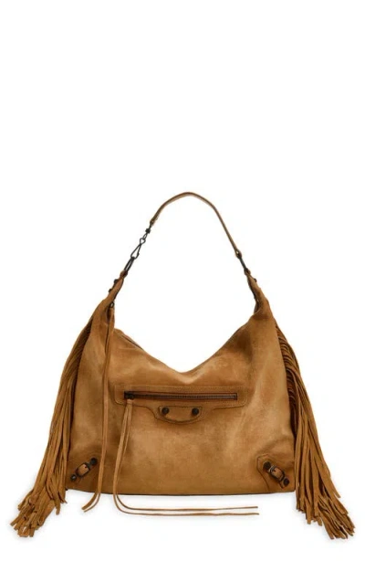 Balenciaga Medium Le City Fringe Waxed Suede Hobo Bag In Pink