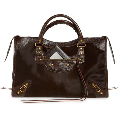 Balenciaga Medium Le City Genuine Calf Hair & Arena Leather Satchel In 2836 Mid Brown