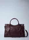Balenciaga Le City Medium Crinkled Leather Top-handle Bag In Red