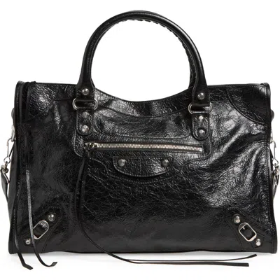 Balenciaga Medium Le City Leather Handbag In Black