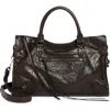Balenciaga Le City Medium Crinkled Leather Top-handle Bag In 2221 Espresso