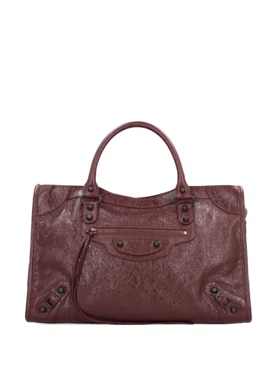 Balenciaga Medium Le City Metal-studs Leather Tote Bag In Red