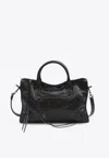Balenciaga Leather Shoulder Bag With Front Zip Pocket In Black