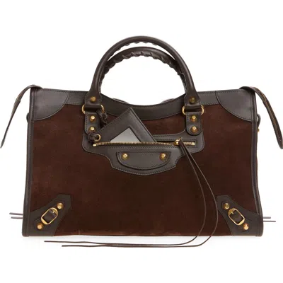 Balenciaga Medium Le City Suede Satchel In Brown