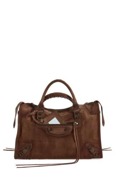 Balenciaga Medium Le City Suede Satchel In 2308 Light Espresso