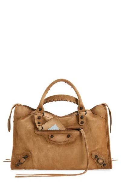 Balenciaga Medium Le City Suede Satchel In 2533 Camel