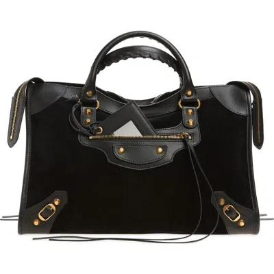 Balenciaga Medium Le City Suede Satchel In Black