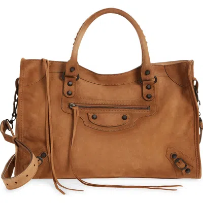 Balenciaga Medium Le City Suede Satchel In Brown