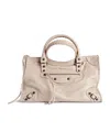 Balenciaga Studded Shoulder Bag With Textured Finish And Top Handle In Nude