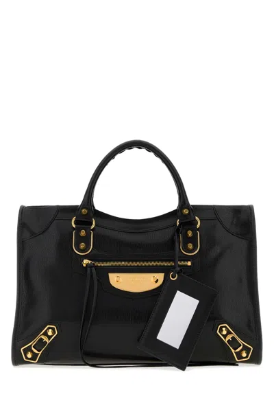 Balenciaga Medium Le City Uptown Ovine Leather Shoulder Handbag With Golden Hardware In Black