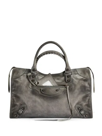 Balenciaga Medium Le City Waxed Suede Tote Bag In Gray