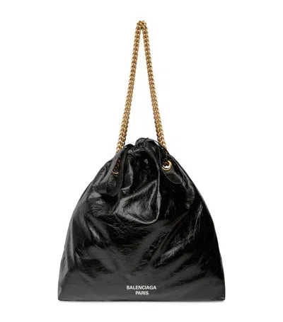 Balenciaga Medium Leather Crush Tote Bag In Black