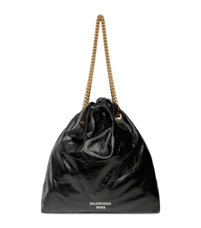Balenciaga Medium Leather Crush Tote Bag In Black