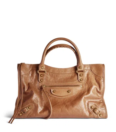 Balenciaga Medium Leather Le City Top-handle Bag In Brown
