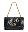 Balenciaga Monaco Crinkled-leather Shoulder Bag In Black