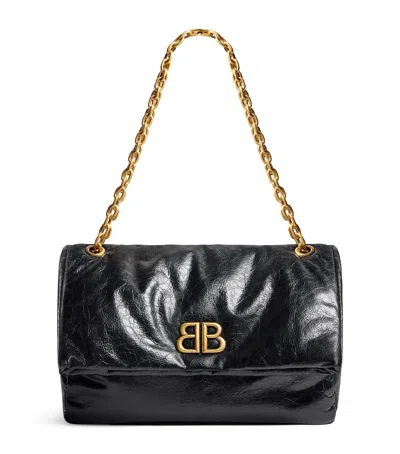 Balenciaga Medium Leather Monaco Shoulder Bag In Black