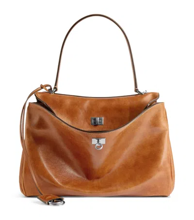 Balenciaga Rodeo Medium Leather Top-handle Bag In Tan Cowboy
