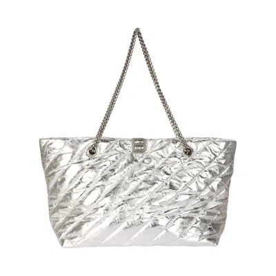 Pre-owned Balenciaga Medium Metallized Quilted Crush Carry All Tote Bag 'silver' | Women's Size Onesize
