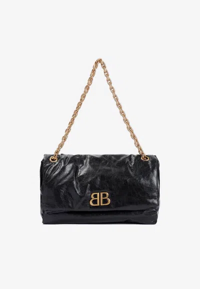 Balenciaga Medium Monaco Shoulder Bag In Leather In Black