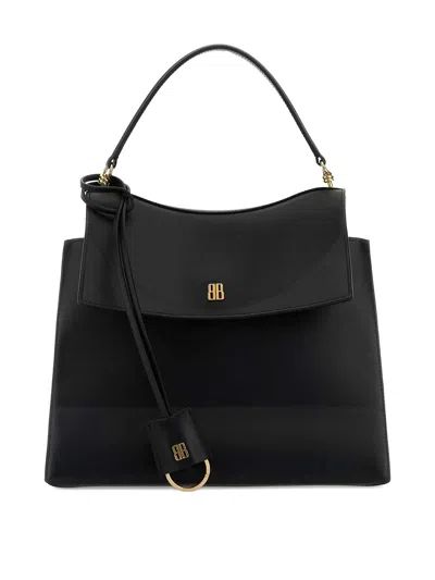 Balenciaga Medium Nano Leather Shoulder Bag In Black