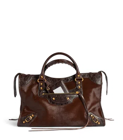 Balenciaga Medium Pony Hair Le City Top-handle Bag In Brown